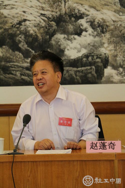 中国社会工作协会副会长兼秘书长赵蓬奇发表讲话。