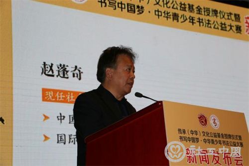 赵蓬奇在青少年书法公益大赛新闻发布会上讲话